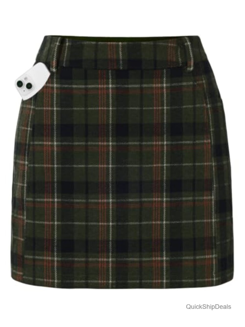 High Waist Plaid Mini Skort with Pockets Pencil Skirt
